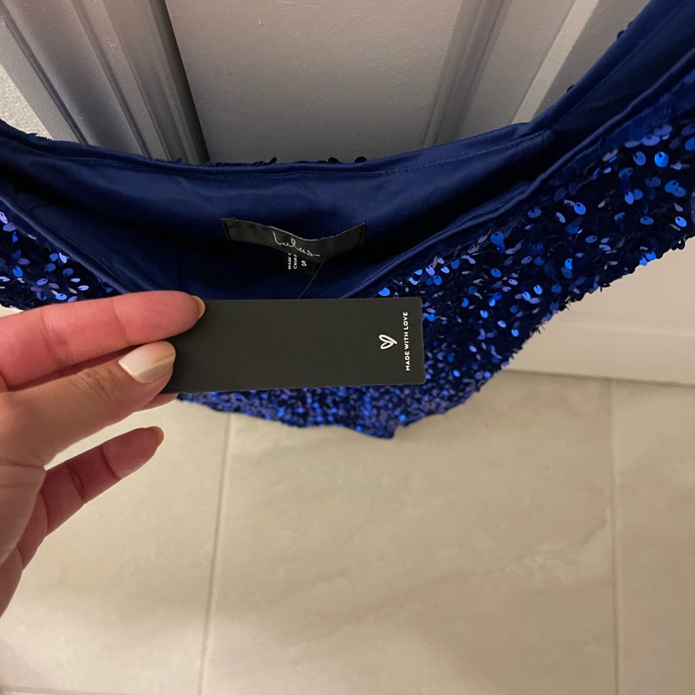 Lulus Seeing Sparkles Royal Blue Velvet Sequin Square Neck Mini Dress - Picture 9 of 15